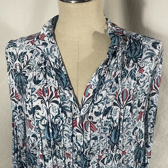 LOFT Sheer Floral Tie Neck High Collard Long Sleeve Blouse Size M - Picture 3 of 7